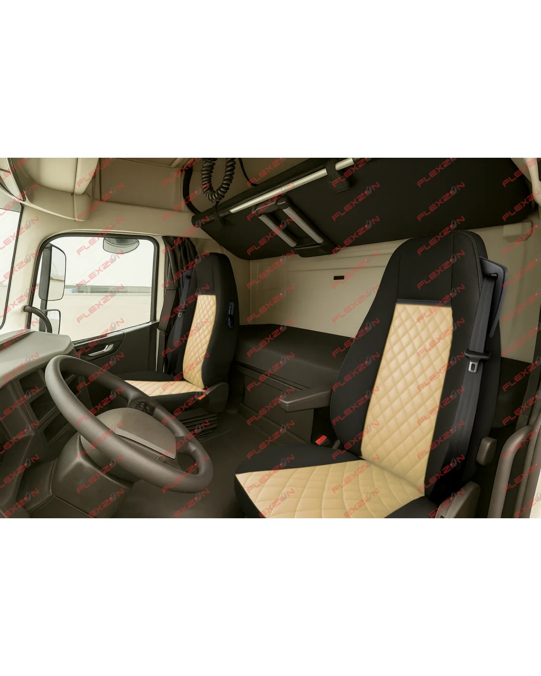 Комплект 1+1 тапицерия от еко кожа за VOLVO FH EURO 6 2016-2020 - бежово-черно