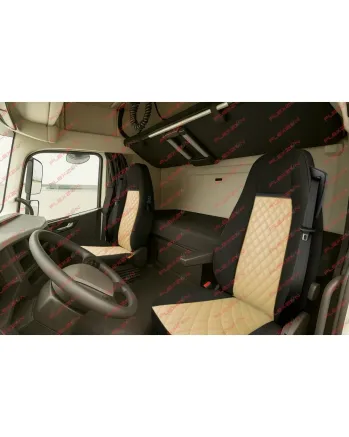 Комплект 1+1 тапицерия от еко кожа за VOLVO FH EURO 6 2016-2020 - бежово-черно