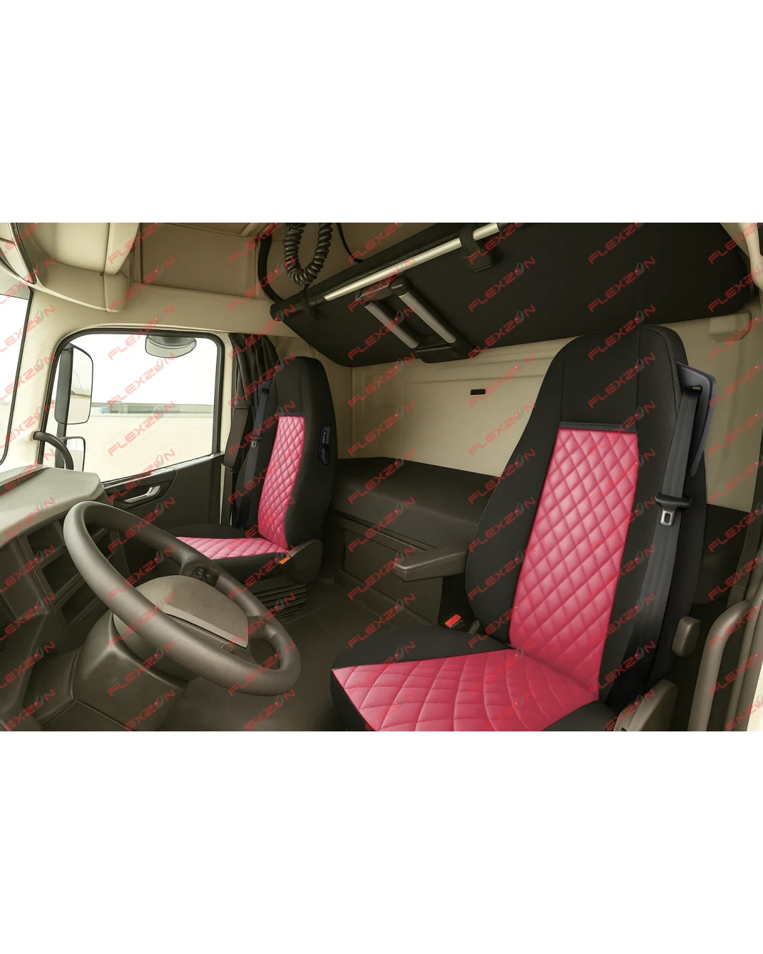 Комплект 1+1 тапицерия от еко кожа за VOLVO FH EURO 6 2016-2020 - червено-черно