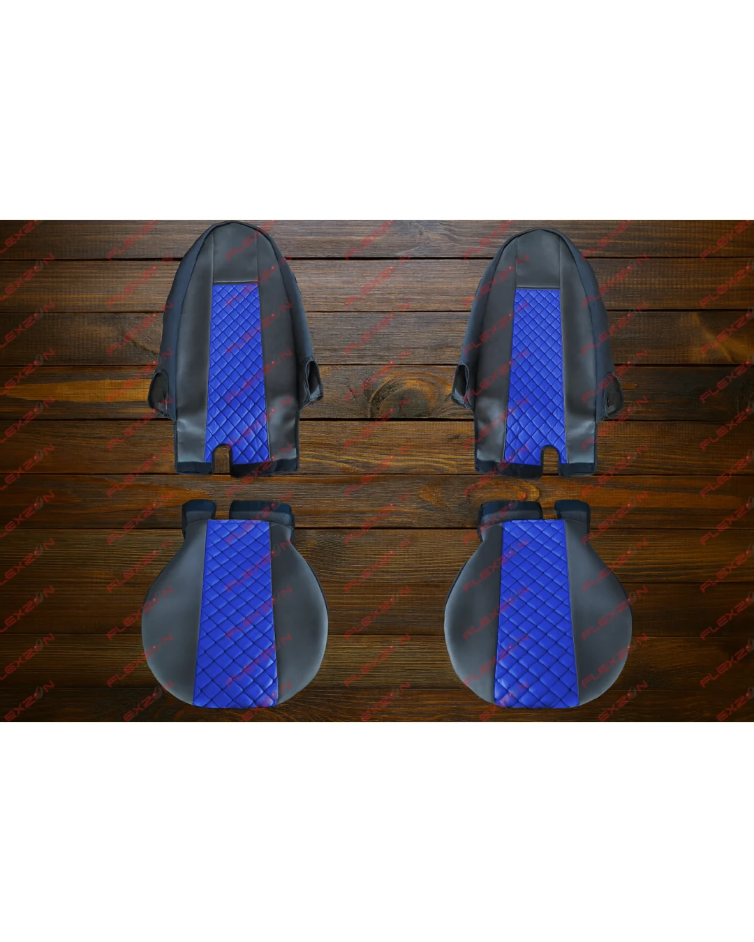 Комплект 1+1 тапицерия от еко кожа за VOLVO FH EURO 6 2016-2020 - синьо-черно