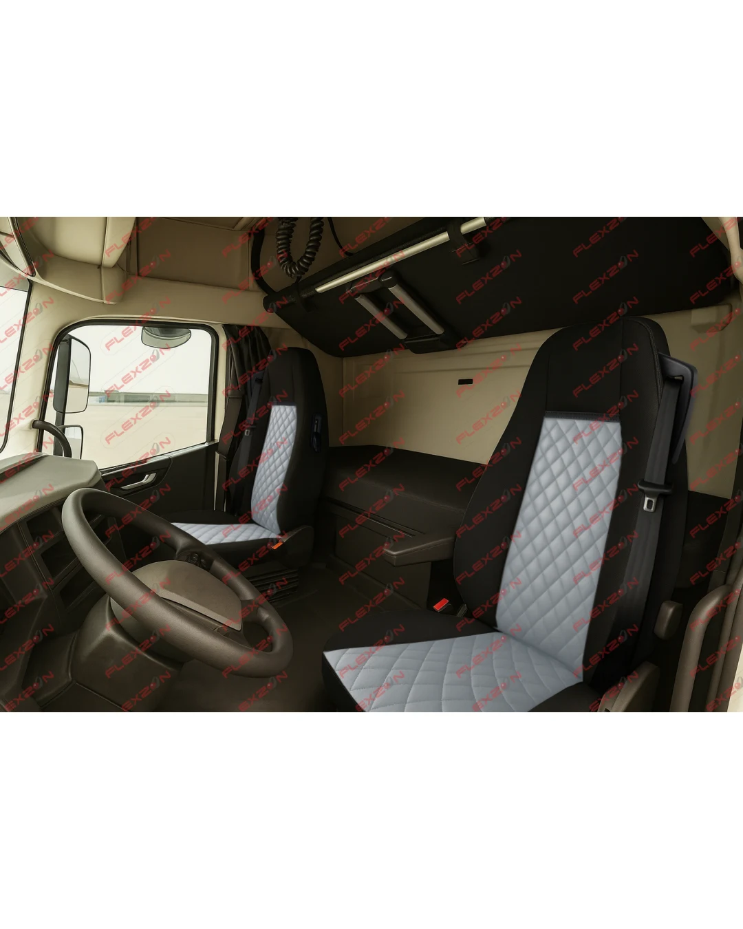 Комплект 1+1 тапицерия от еко кожа за VOLVO FH EURO 6 2016-2020 - сиво-черно