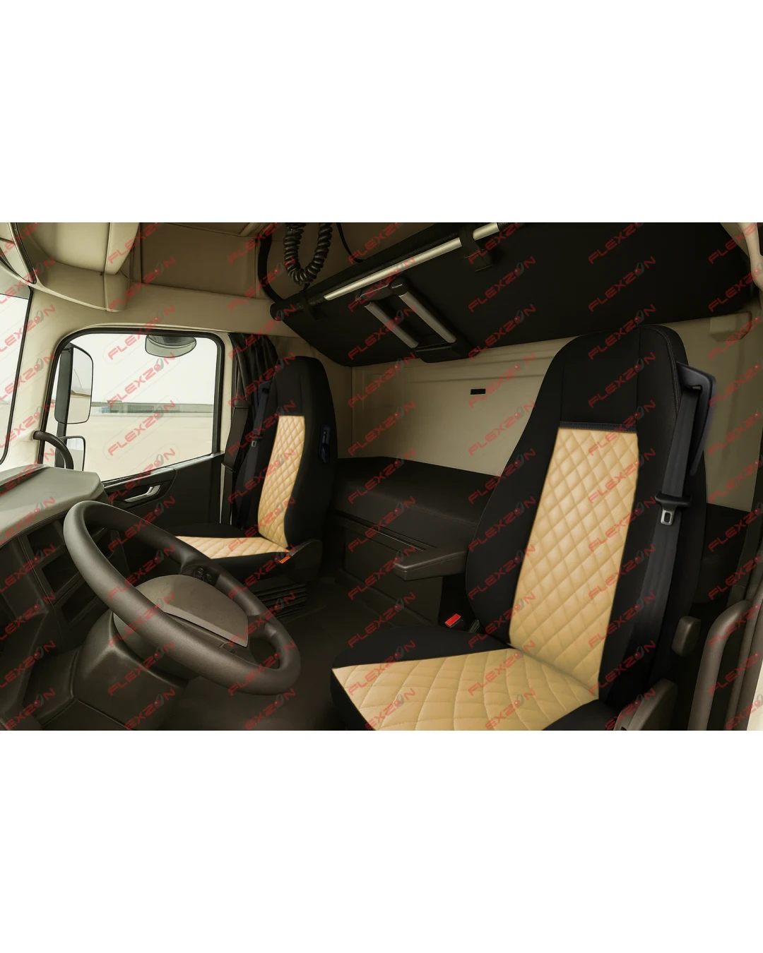 Комплект 1+1 тапицерия от еко кожа за VOLVO FH12 EURO 5 2006- 2015 - бежово-черно