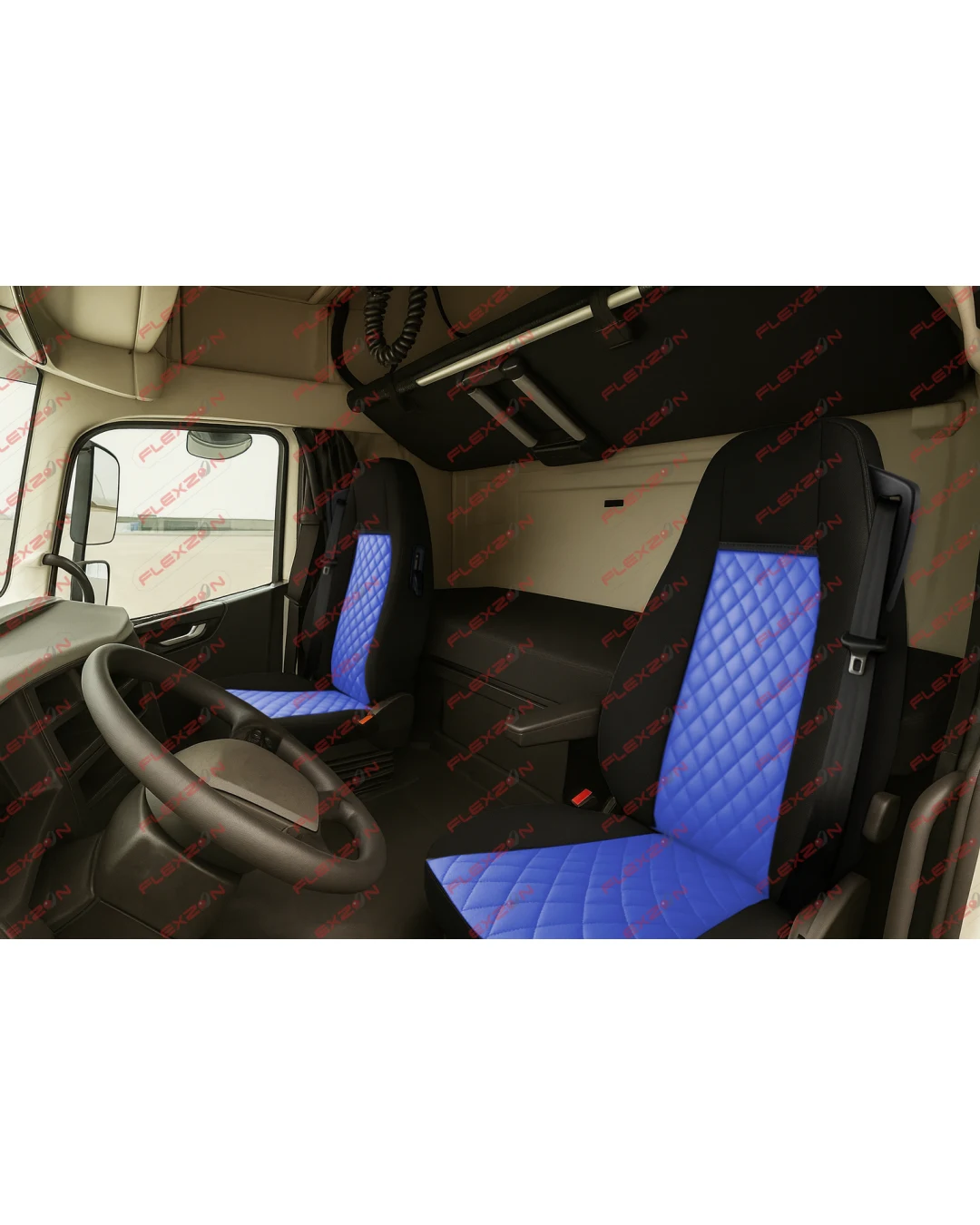 Комплект 1+1 тапицерия от еко кожа за VOLVO FH12 EURO 5 2006- 2015 - синьо-черно