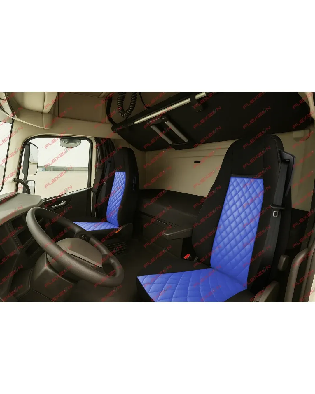 Комплект 1+1 тапицерия от еко кожа за VOLVO FH12 EURO 5 2006- 2015 - синьо-черно