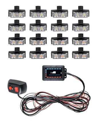 Комплект 16 Броя С Контролер 2 LED Лед Диодна Сигнална Аварийна Блиц Мигаща Светлина Пътна Помощ Платформа 12V