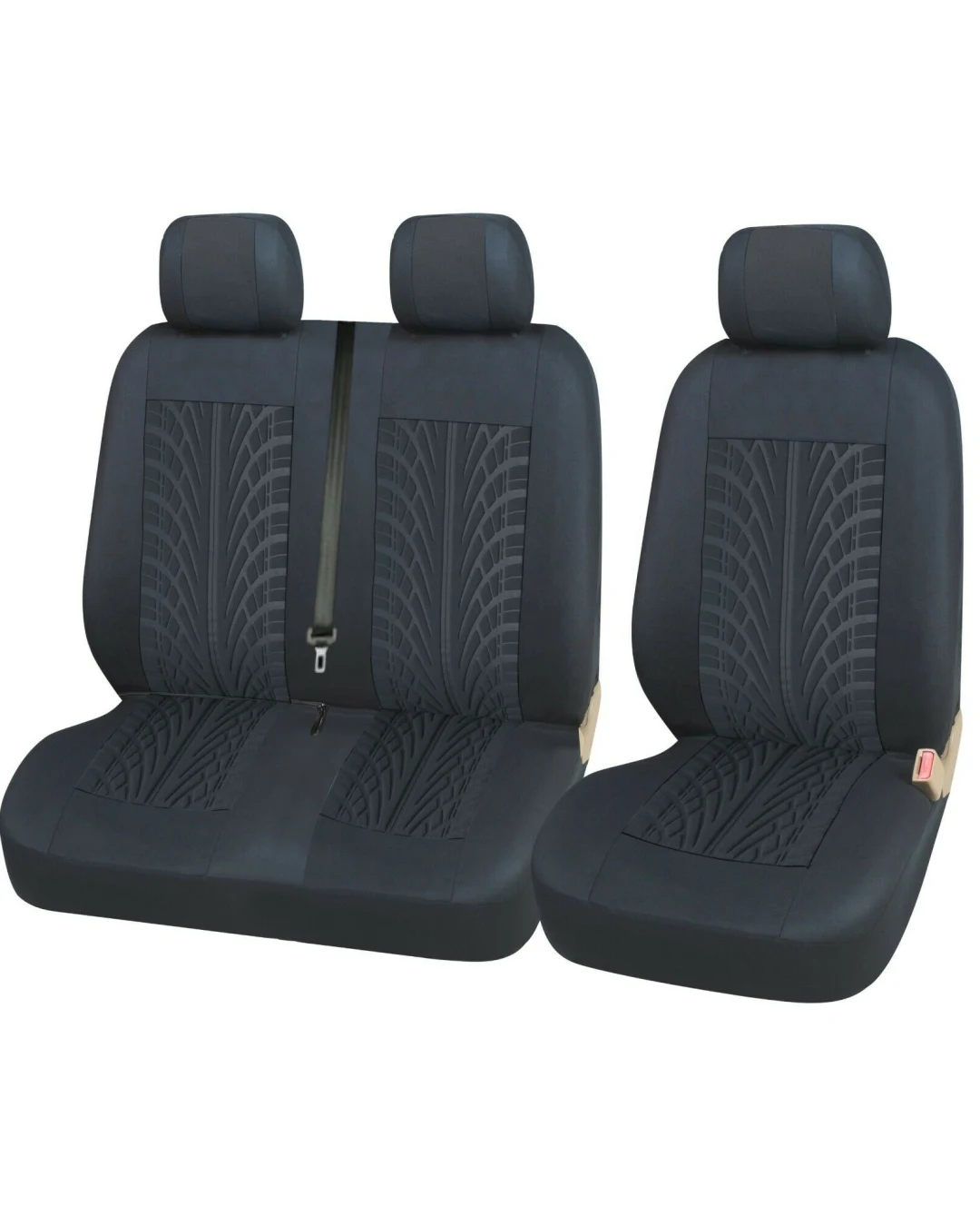 Комплект 2 + 1 тапицария/калъфи за бус/ван с шарка грайфер - текстил - черни - 5 части