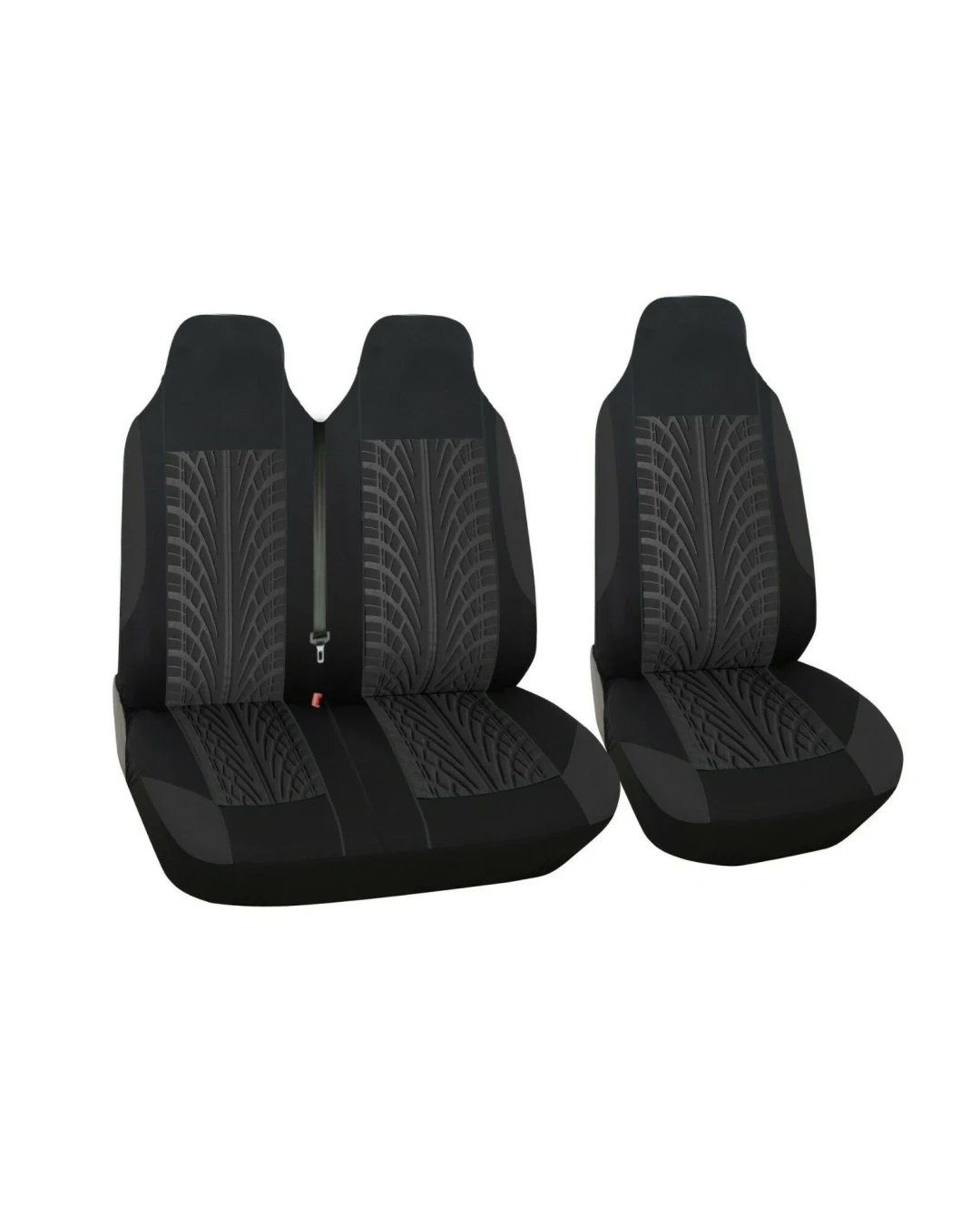 Комплект 2 + 1 тапицария/калъфи за бус/ван с шарка грайфер - текстил - тъмно сиво и черно - 5 части