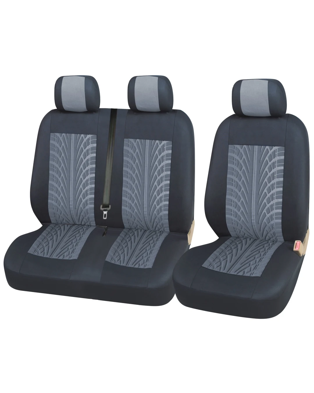 Комплект 2 + 1 тапицария/калъфи за бус/ван с шарка грайфер - Transit, Sprinter, Movano, Master, Crafter, Transporter, LT, Boxer, Jumper - текстил - черни - 5 части