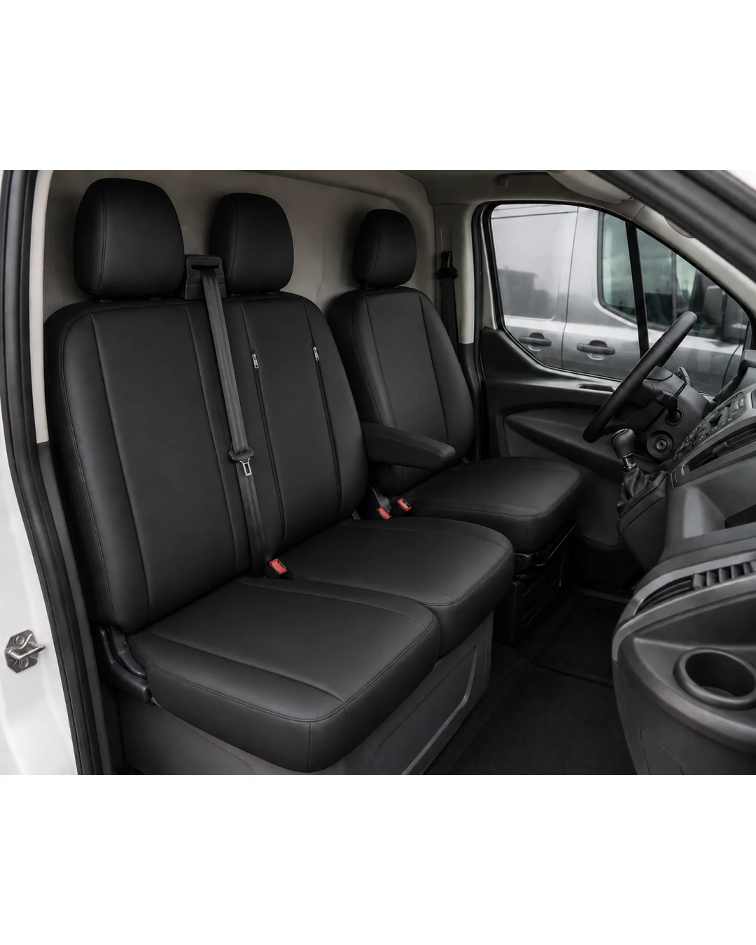 Комплект 2+1 Тапицерия за FORD TRANSIT CUSTOM 2009+ – Еко кожа, Черна, 8 части