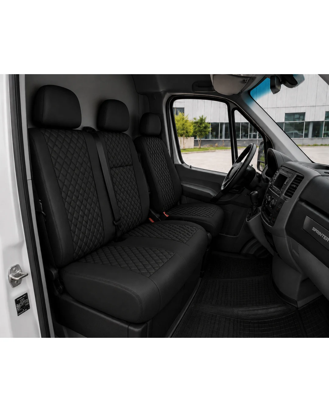 Комплект 2+1 Тапицерия за MERCEDES SPRINTER W906 2006-2018 – Еко кожа, Черна с черен шев, 8 части