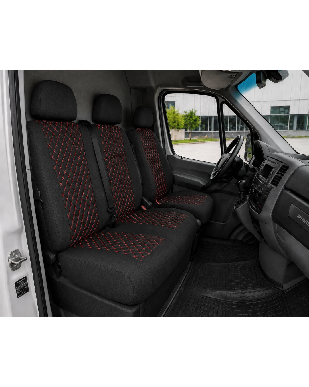 Комплект 2+1 Тапицерия за MERCEDES SPRINTER W906 2006-2018 – Текстил, Черна с червен шев, 8 части