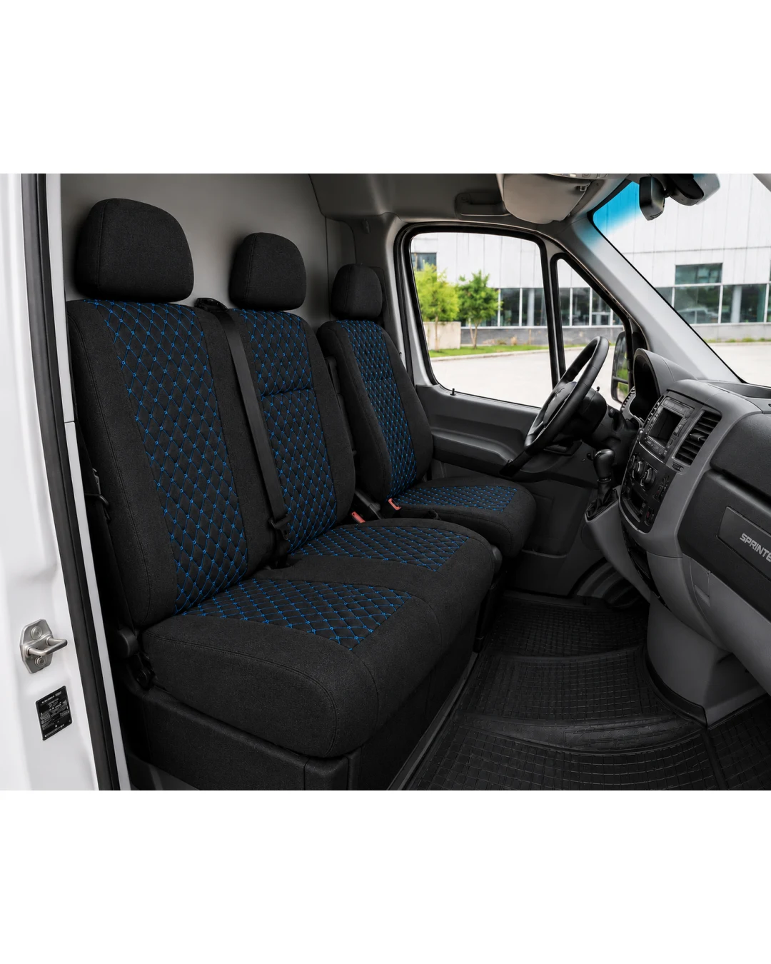 Комплект 2+1 Тапицерия за MERCEDES SPRINTER W906 2006-2018 – Текстил, Черна със син шев, 8 части
