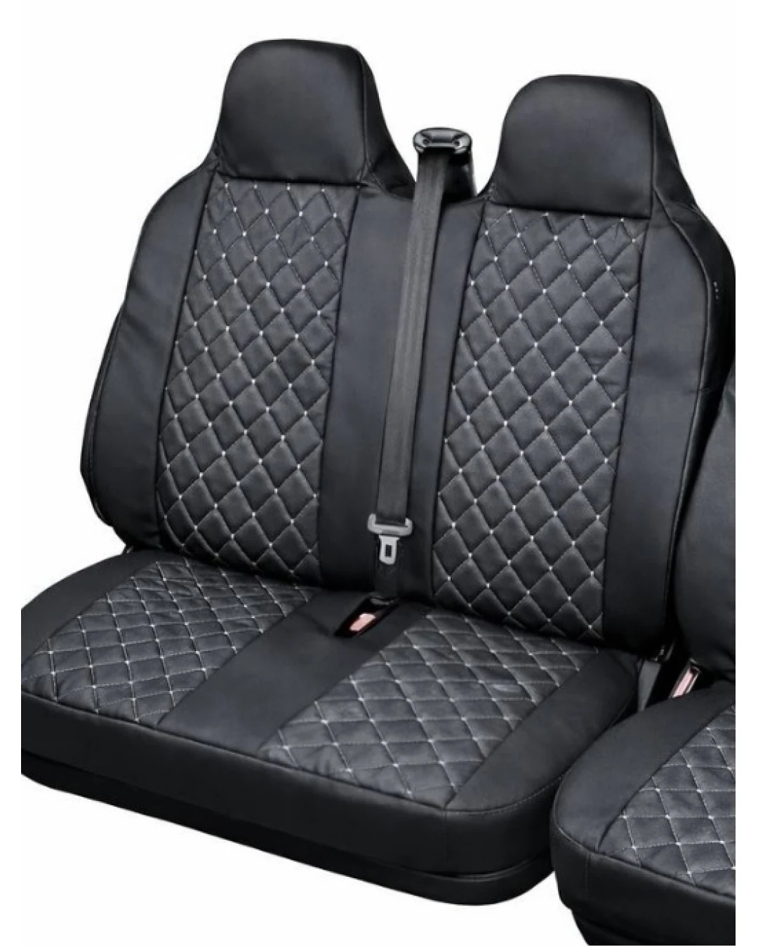 Комплект 2+1 Универсална тапицерия за предни седалки на бус от еко кожа със слят подглавник - черна