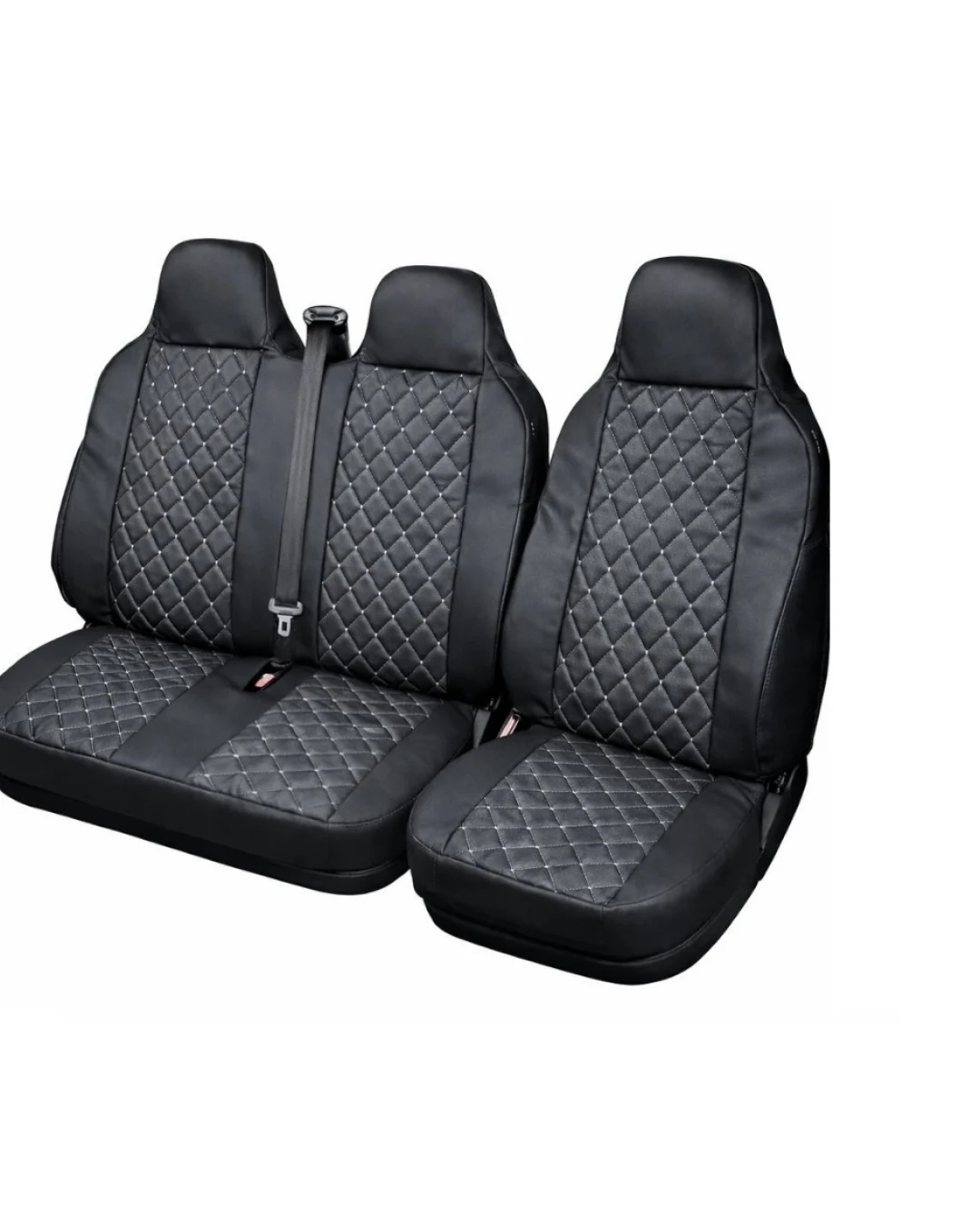 Комплект 2+1 Универсална тапицерия за предни седалки на бус от еко кожа със слят подглавник - черна