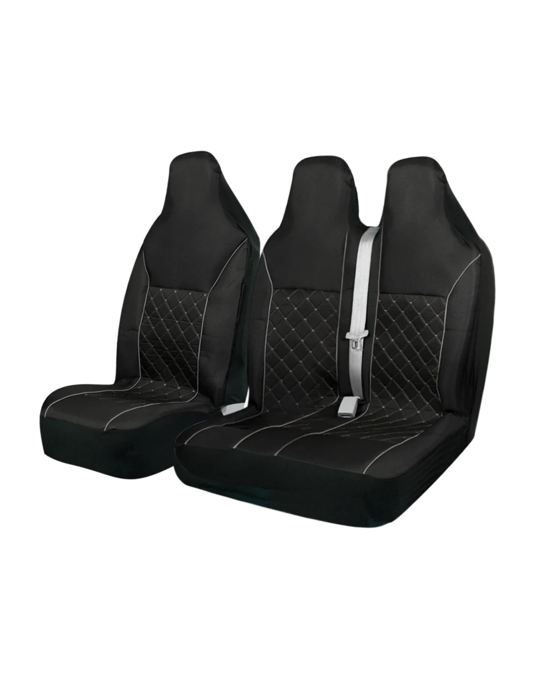 Комплект 2+1 Универсална тапицерия за предни седалки на бус със слят подглавник - черна