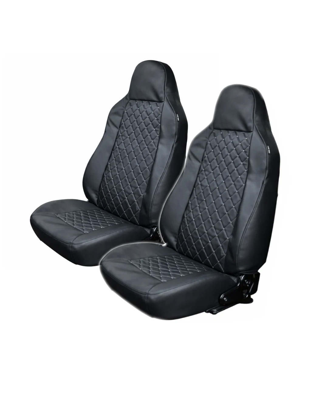 Комплект 2 бр. Универсална тапицерия за предни седалки от еко кожа със слят подглавник - черна