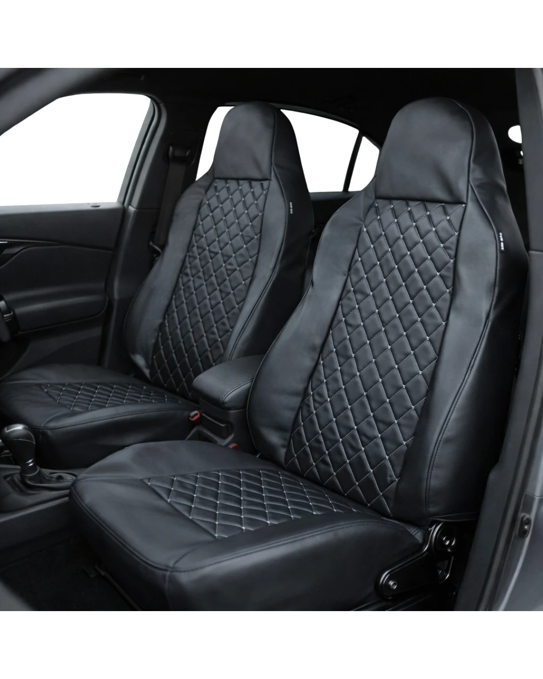 Комплект 2 бр. Универсална тапицерия за предни седалки от еко кожа със слят подглавник - черна