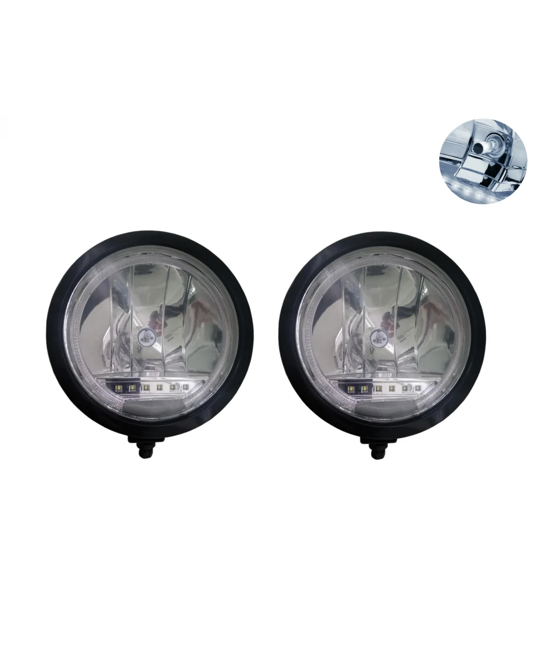 Комплект 2 Броя Халоген, Фар, Ø 225мм, 12V 24V, Крушка H1 + 6 LED ЛЕД Диода, E-Mark, За Камион, Трактор, Багер, Земеделски Машини и др.