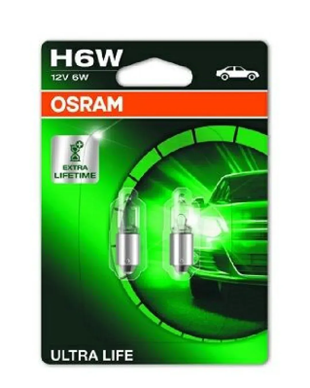 Комплект 2 броя халогенни крушки Osram H6W Ultra Life 12V, 6W, BAX9s