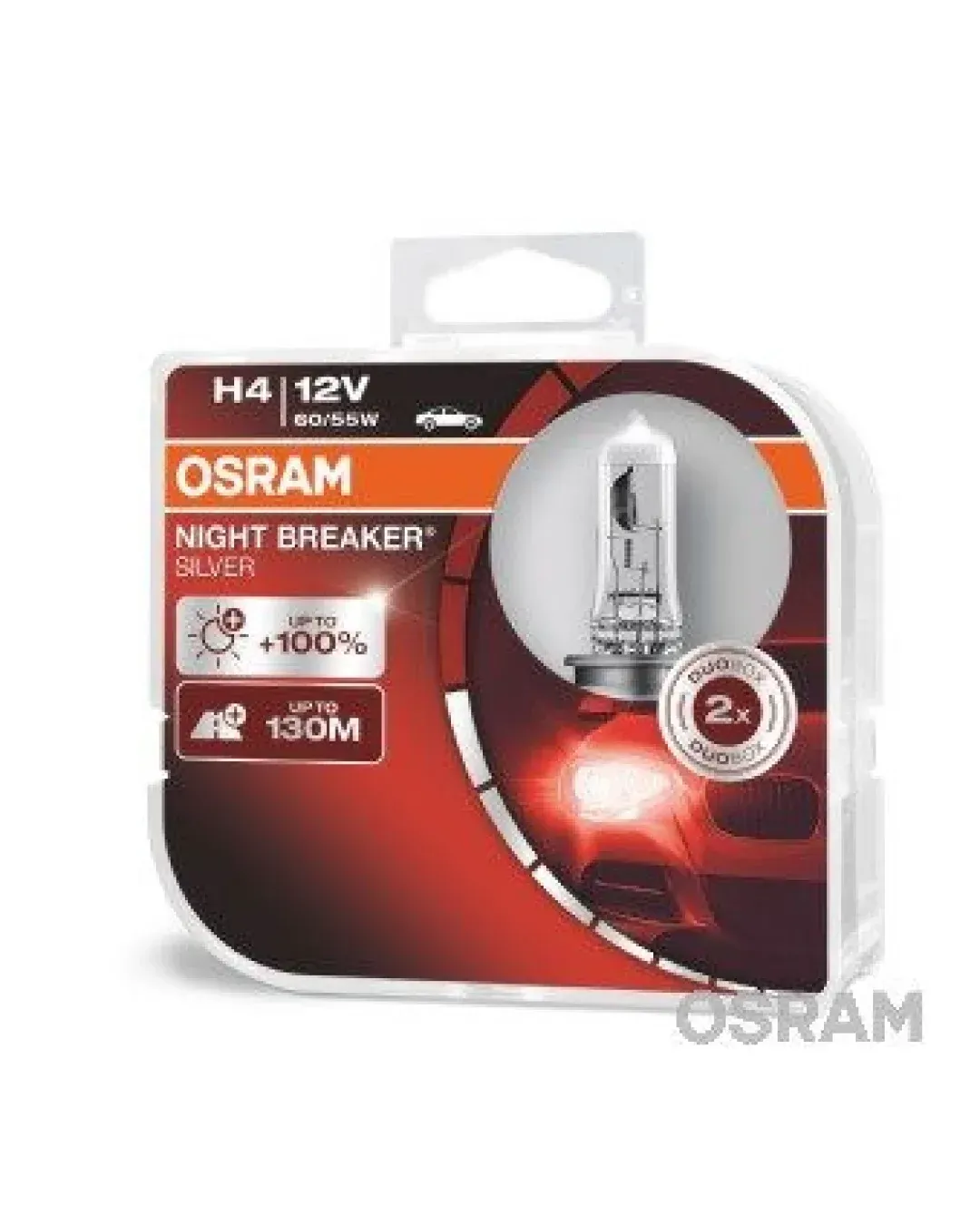 Комплект 2 халогенни крушки Osram H4 Night Breaker Silver +100%, 60/55W, 12V, P43T