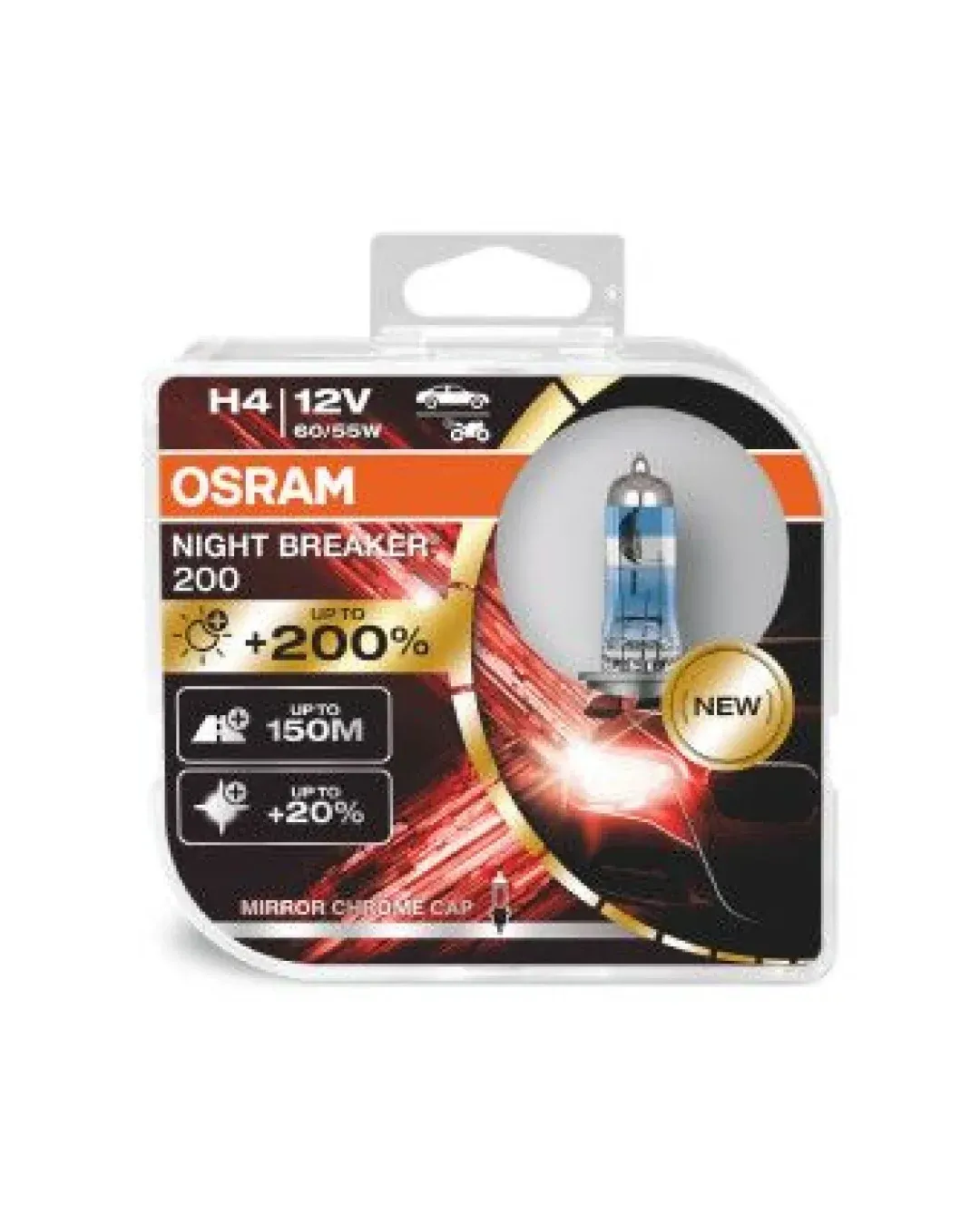 Комплект 2 халогенни крушки за фар Osram H4 Night Breaker +200% 60/55W 12V P43T