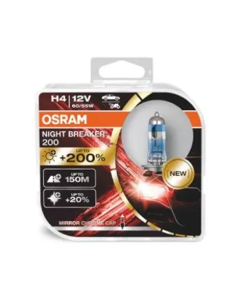 Комплект 2 халогенни крушки за фар Osram H4 Night Breaker +200% 60/55W 12V P43T