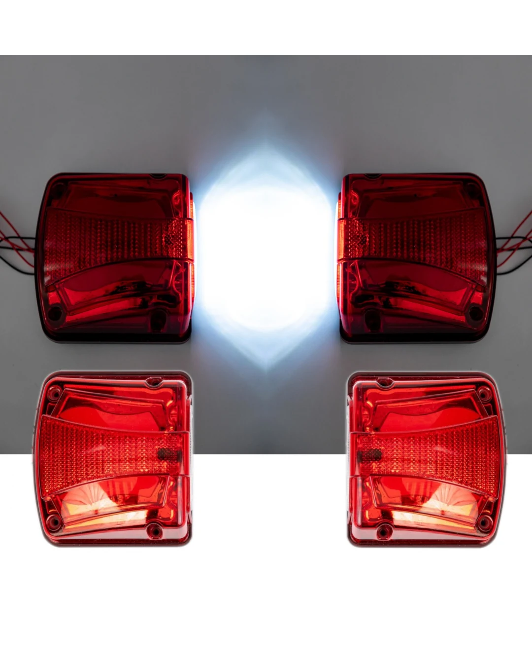 Комплект 2 в 1 - LED Oсветление Лед Плафон за Регистрационен Номер и Заден Червен Габарит с Неон Ефект 12V-24V, 135 мм x 123 мм