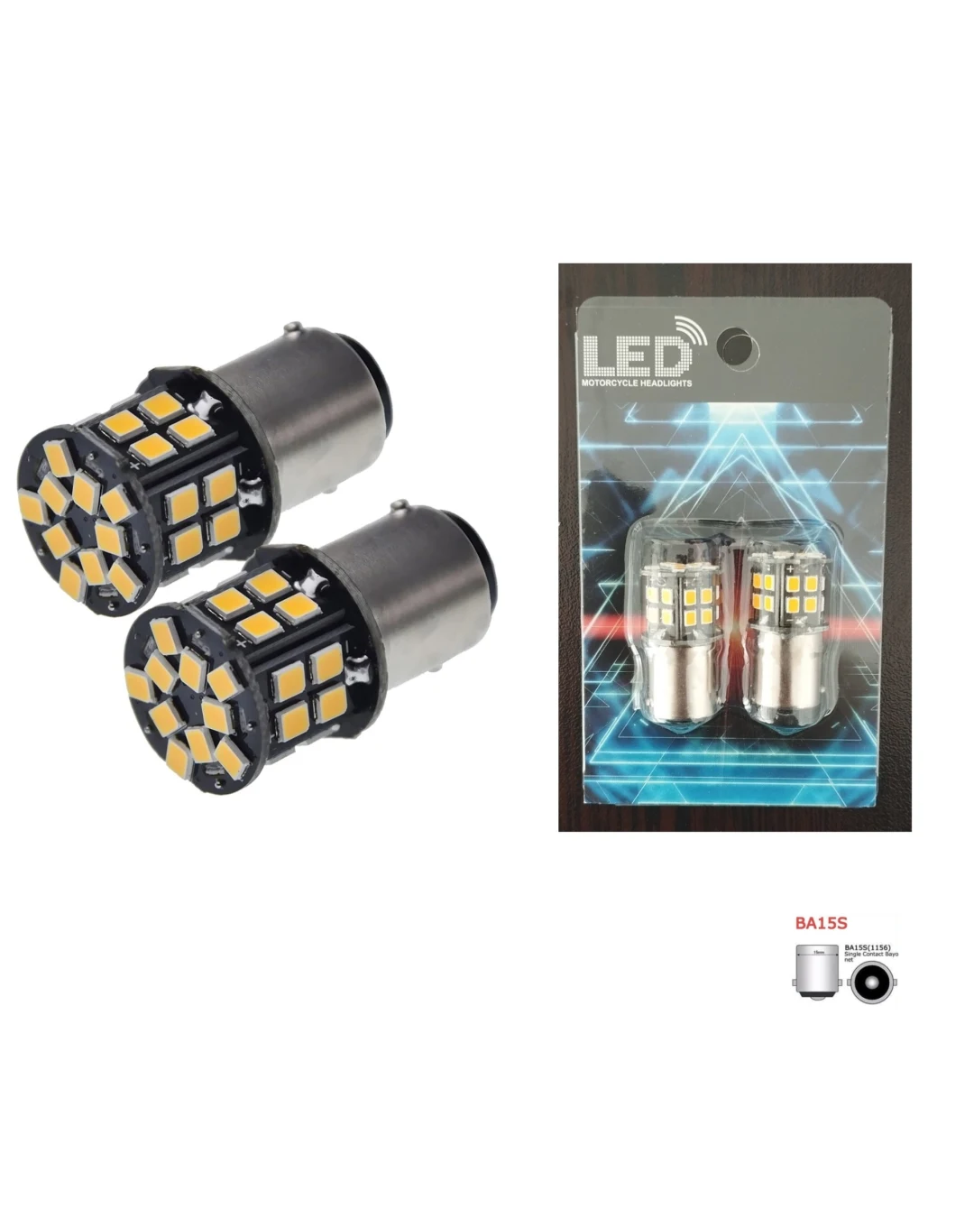 Комплект 2бр. LED Лед Крушки, 30 SMD, BA15S 1156, 12V, оранжева светлина canbus, срещуположни пинове (180°)