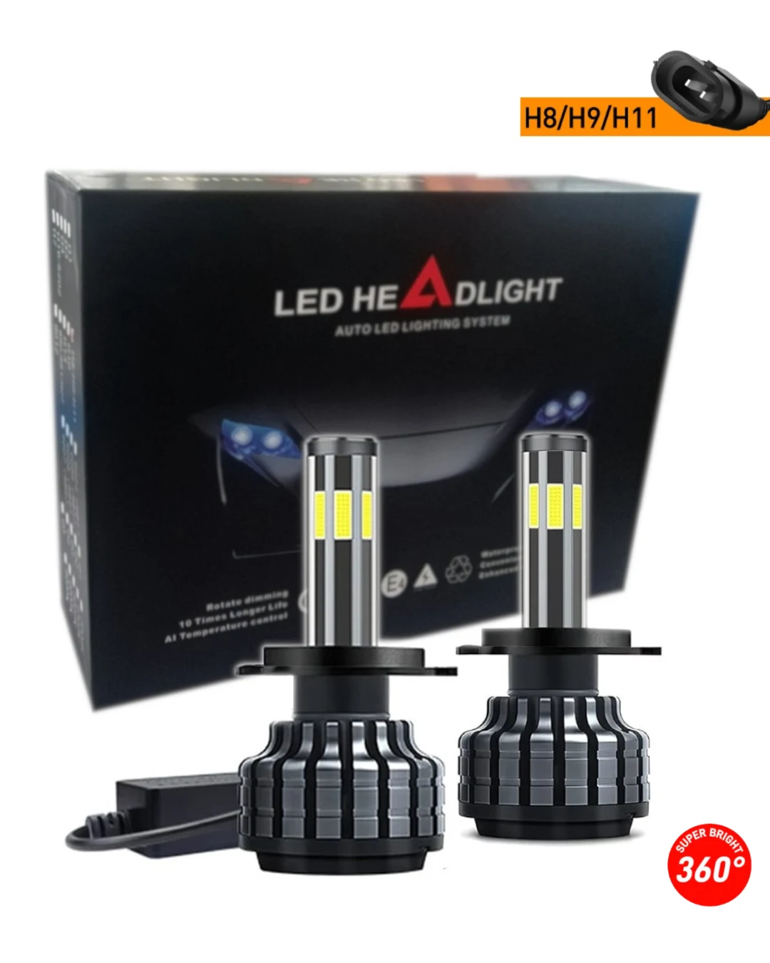 Комплект 360° градуса COB LED диодни крушки H11 H8 H9 12V 80W 16000lm за фарове Canbus без грешки