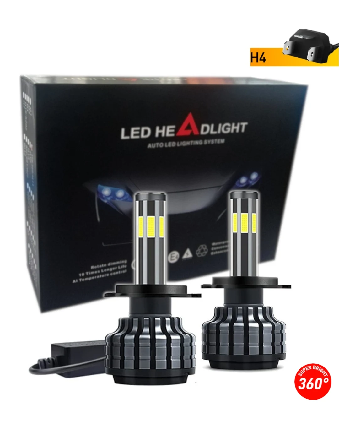 Комплект 360° градуса COB LED Диодни Крушки H4 12V 80W 16000lm За Фарове Canbus без Грешки къси/дълги