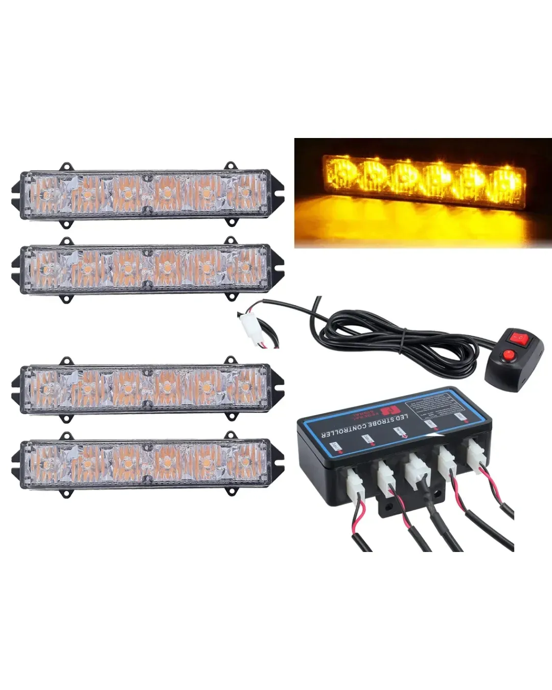 Комплект 4 Броя С Контролер 6 LED Лед Диодна Сигнална Аварийна Блиц Мигаща Светлина Пътна Помощ Платформа 12V