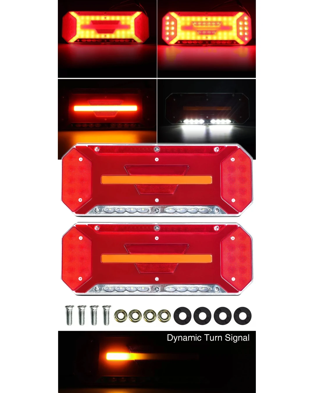 Комплект Диодни Лед LED Стопове 5 функции с Динамичен Бягащ Мигач 12 - 24V 346mm x 130mm