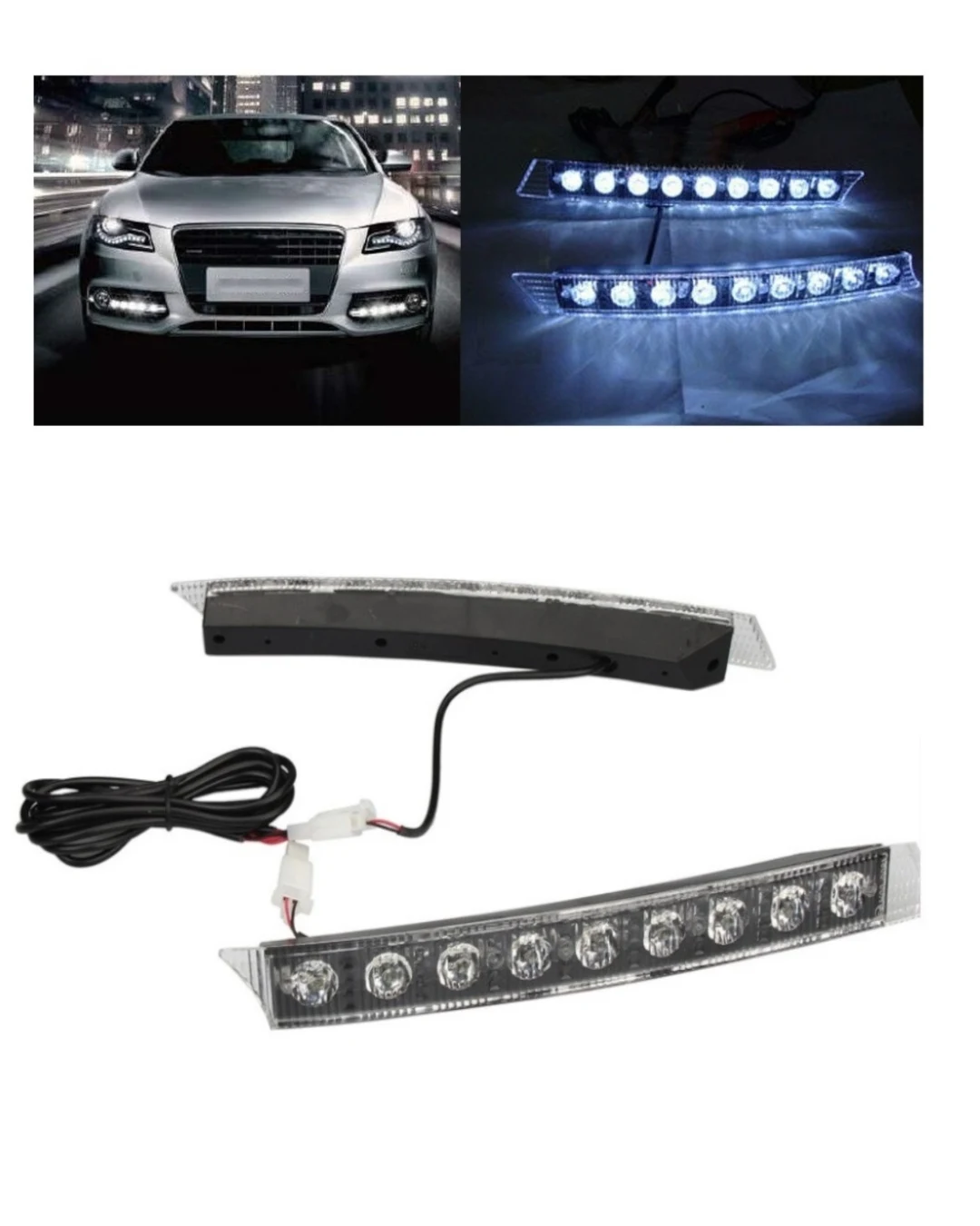 Комплект Извити За Броня Предни Мощни 9 Led Лед Диодни Дневни Светлини 12V 54W