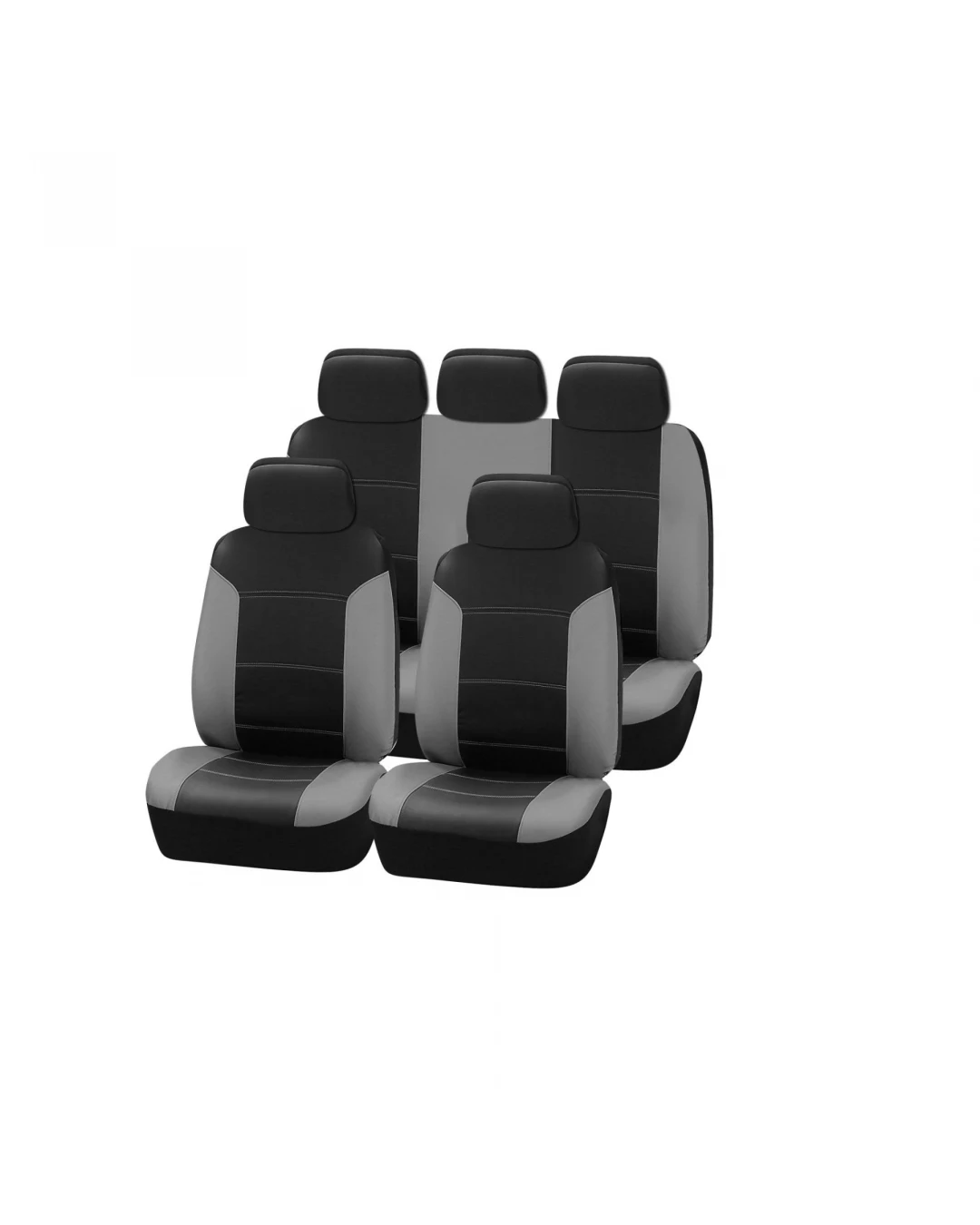 Комплект калъфи за предни и задни седалки, тапицерия за автомобил пълен комплект от Еко кожа в Черно и Сиво