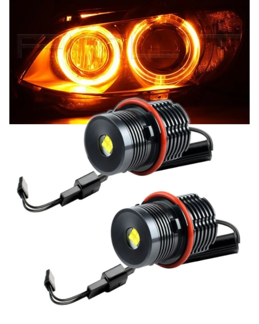 Комплект LED Angel Eyes крушки за BMW – CANBUS, жълта / оранжева светлина, Plug & Play
