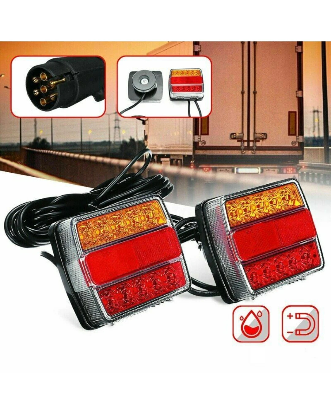 Комплект LED Диодни Стопове 12V с Магнит и Окабеляване, 5 Функции, за Ремаркета, Колесари, Платформи, МПС