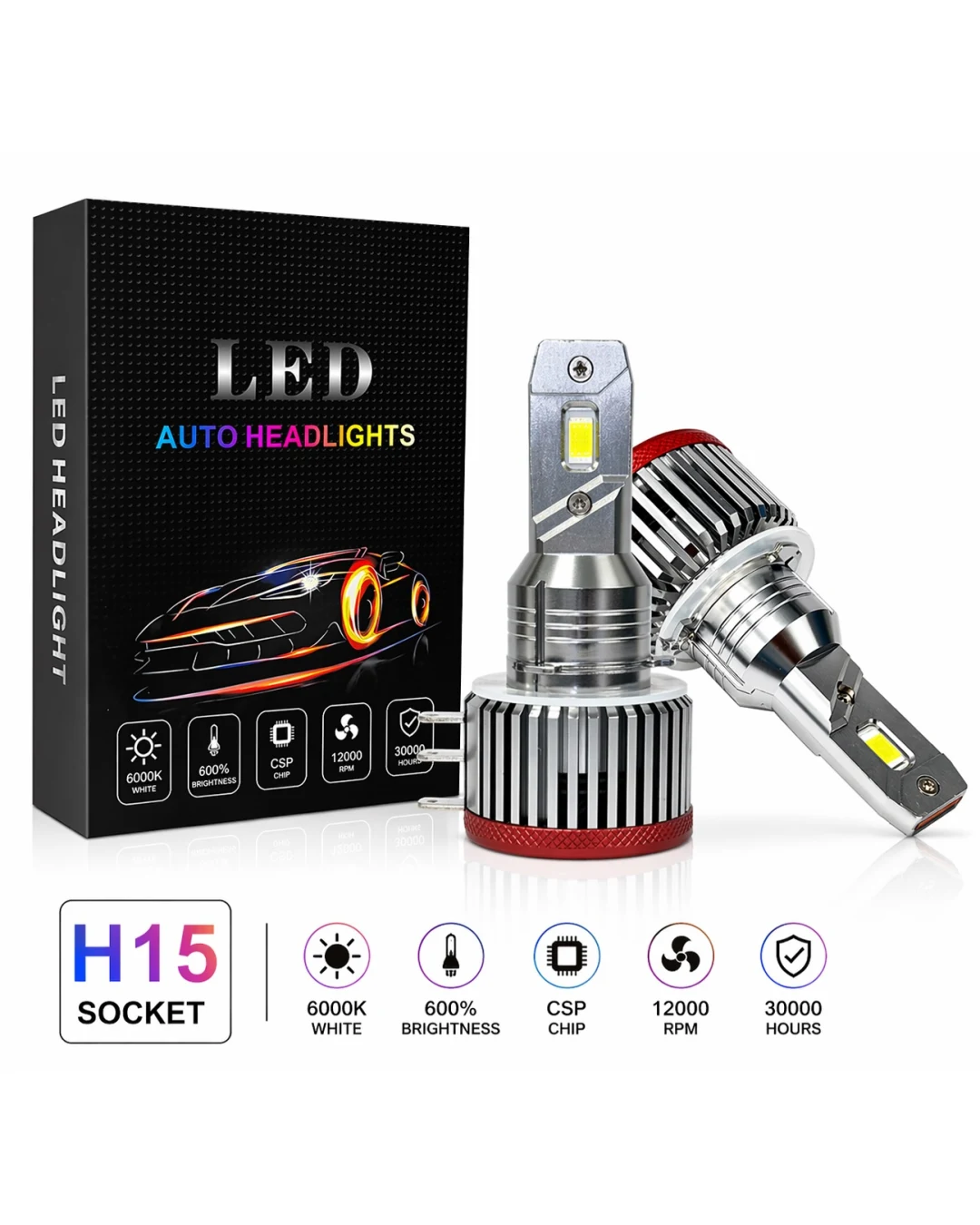 Комплект LED крушки H15 – 12V-24V 60W 6500LM 6000K CANBUS без грешки