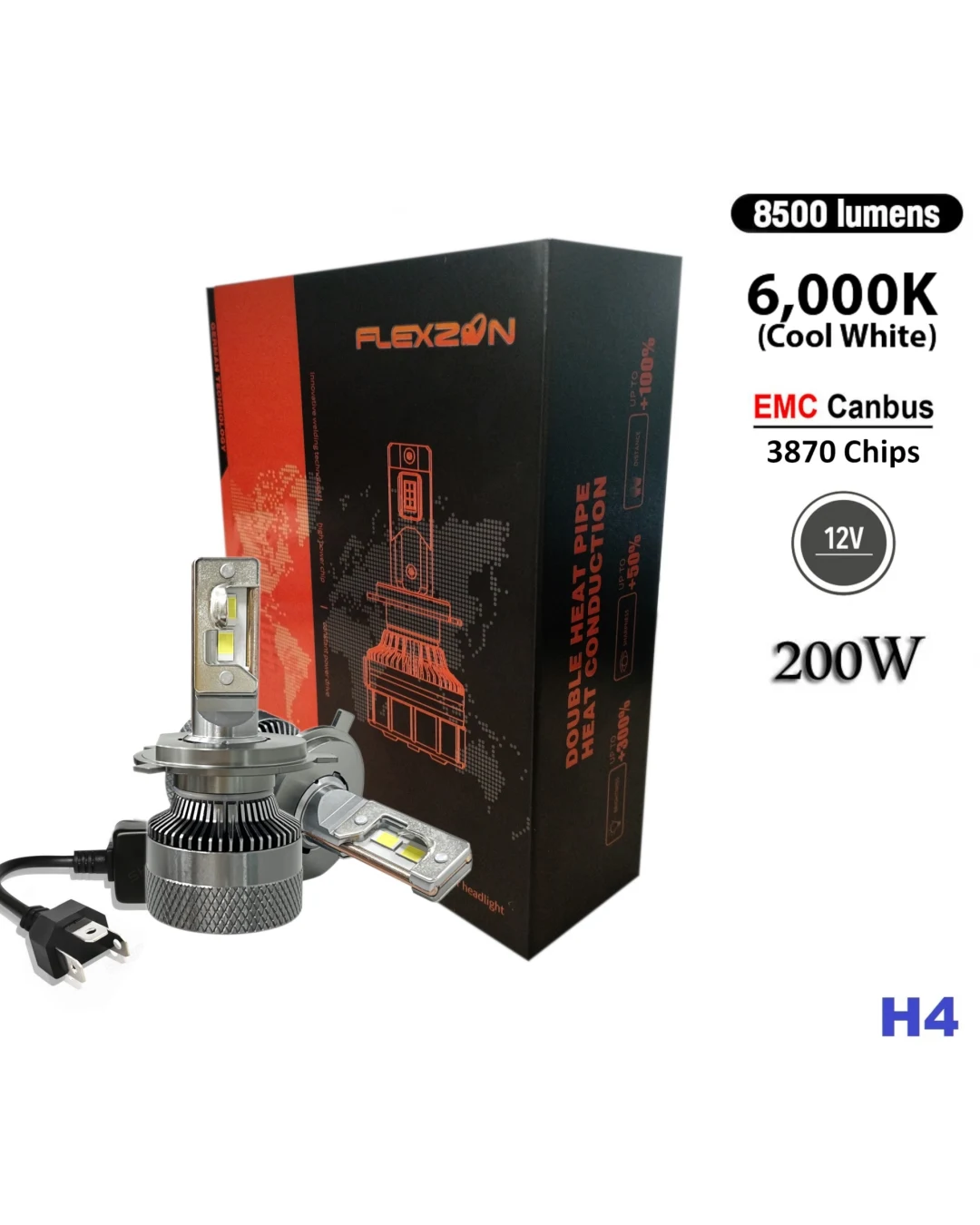 Комплект LED крушки H4 12V 200W 17000lm за фарове Canbus без грешки 6000К къси/дълги