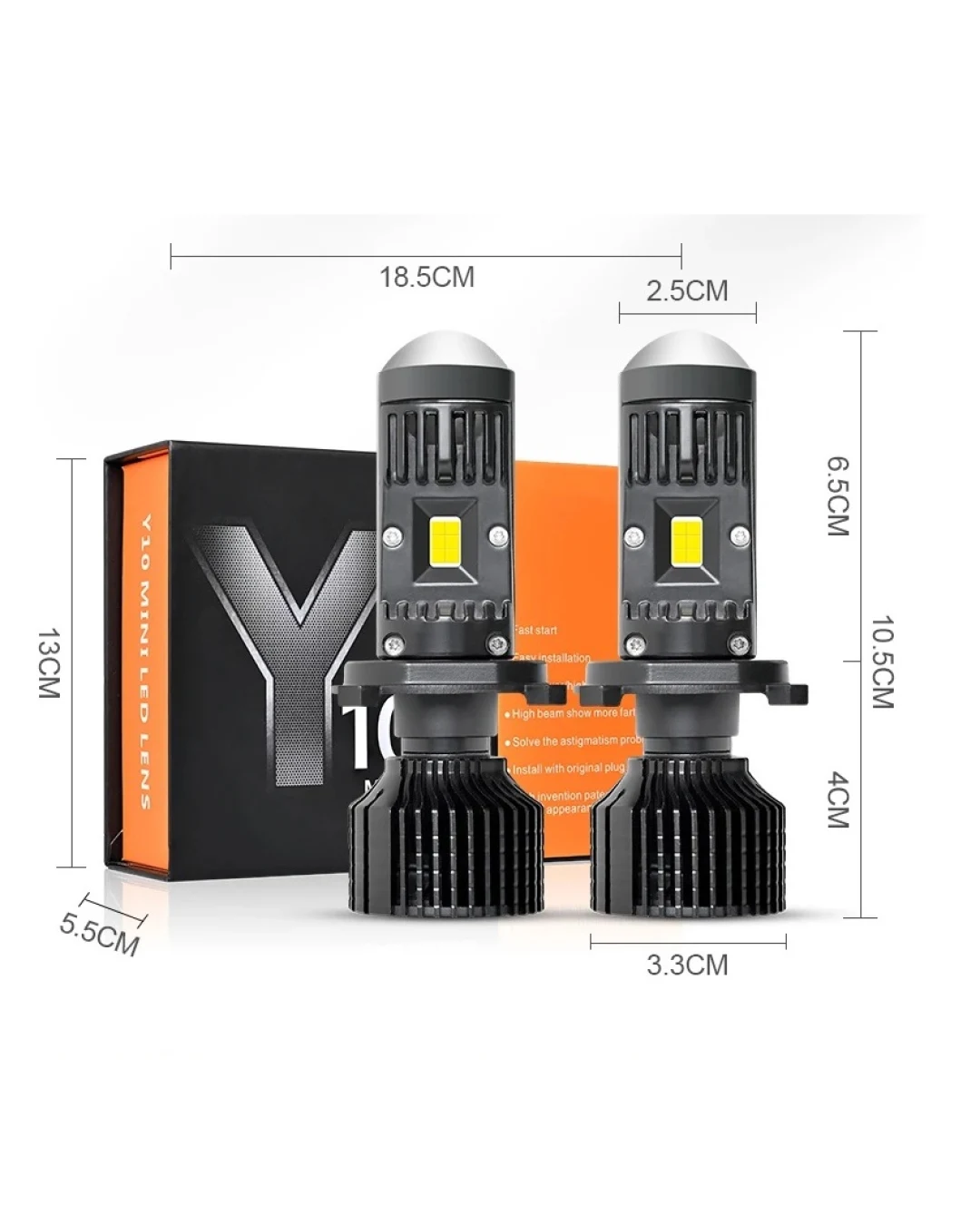 Комплект LED крушки с лупа, Y10 H7, 200%, 50W 6400LM, 6000K, 360° Canbus без грешки – 12V