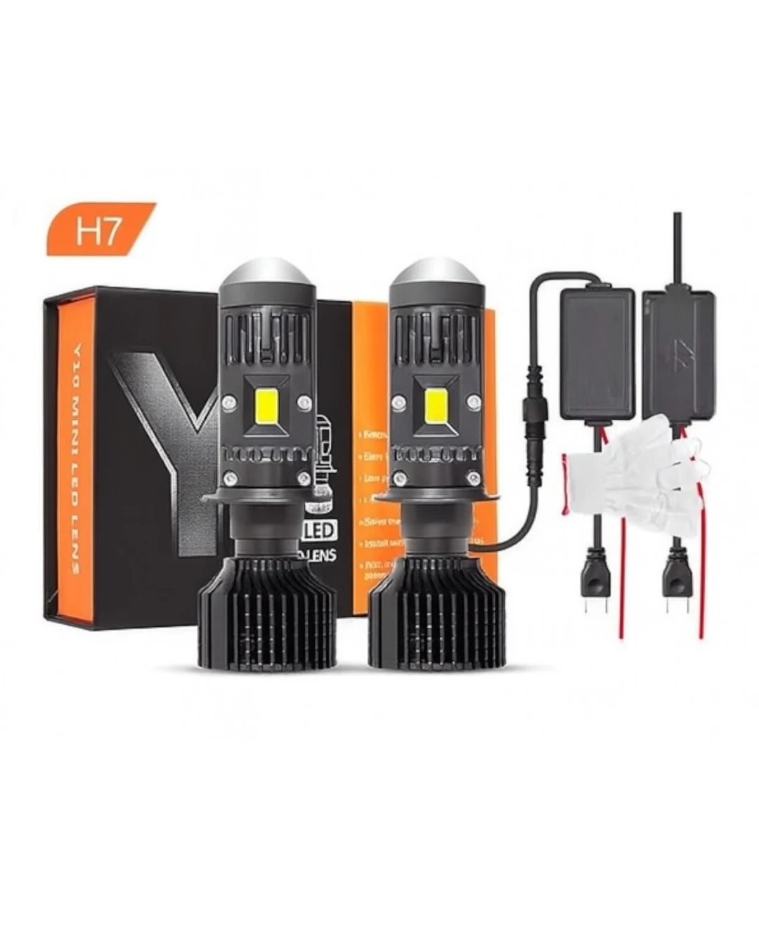 Комплект LED крушки с лупа, Y10 H7, 200%, 50W 6400LM, 6000K, 360° Canbus без грешки – 12V