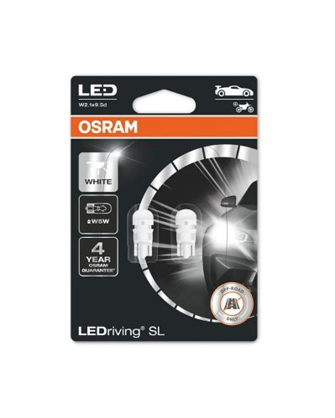 Комплект LED лампи за автомобил Osram LEDriving SL, W5W, 2825DWP-02B, 1W, 12V, W2.1X9.5D, бели, 2бр