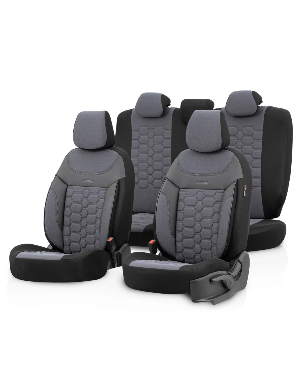 Комплект Луксозна Тапицерия OTOM текстил с еко кожа CARBON Design – Сива със сив шев, за Предни и Задни Седалки