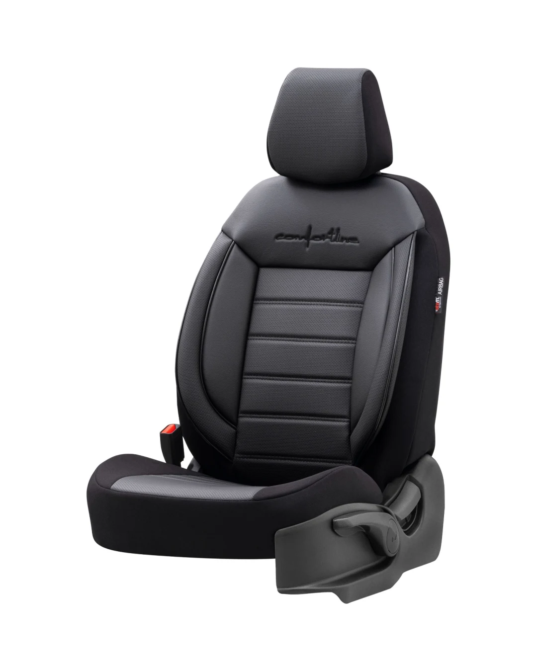 Комплект Луксозна Тапицерия OTOM текстил с еко кожа COMFORT LINE Design – Черна с черен шев, за Предни и Задни Седалки