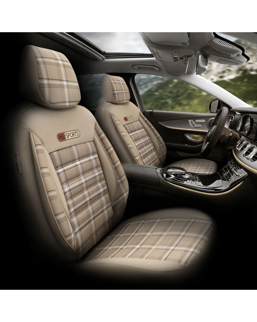 Комплект Луксозна Тапицерия OTOM текстил с еко кожа GTI SPORTS Design – Бежова с бежов шев, за Предни и Задни Седалки