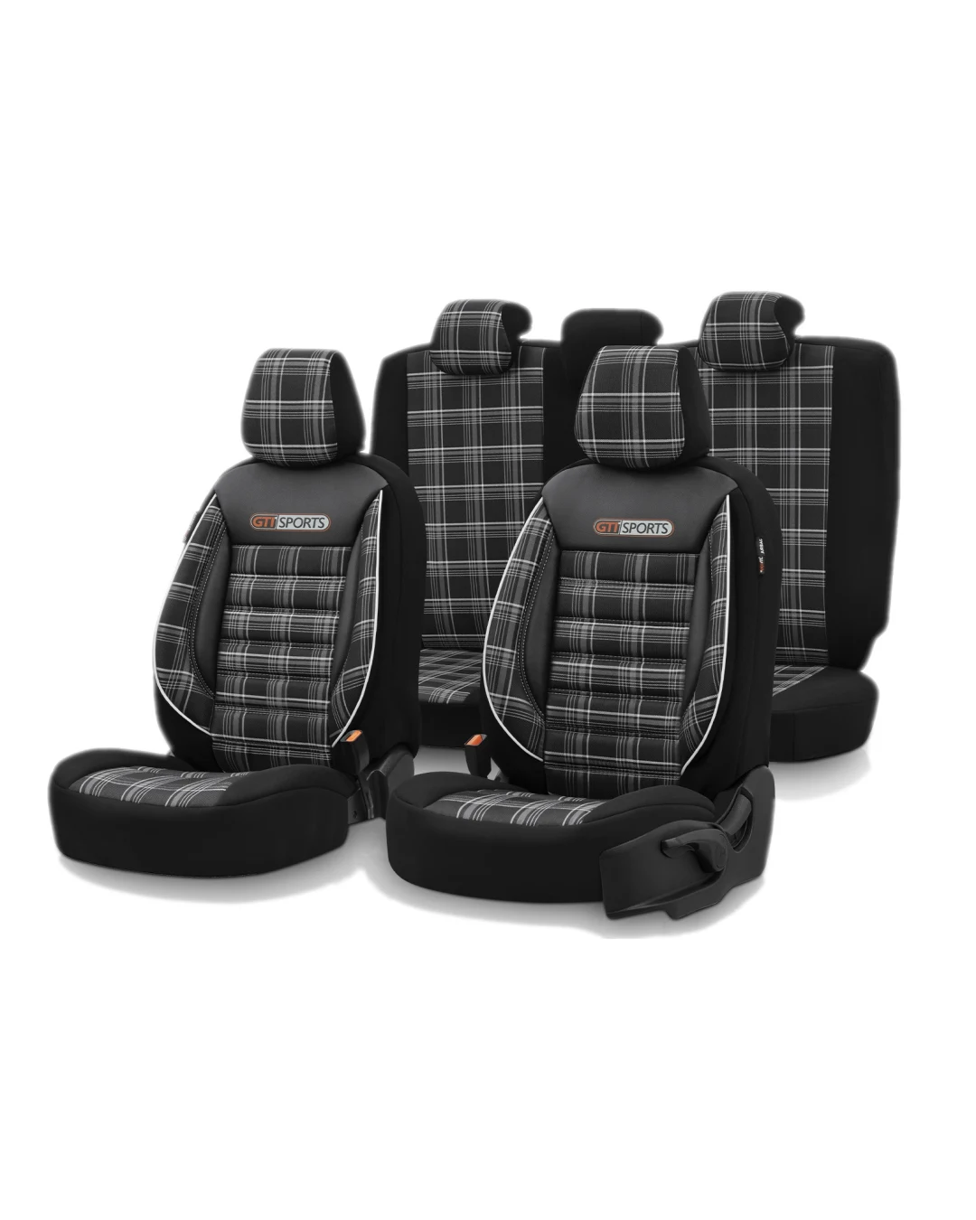 Комплект Луксозна Тапицерия OTOM текстил с еко кожа GTI SPORTS Design – Черна с бял шев, за Предни и Задни Седалки