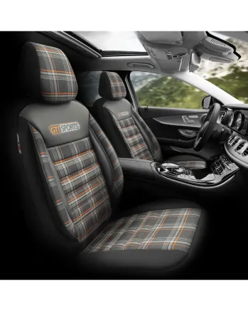Комплект Луксозна Тапицерия OTOM текстил с еко кожа GTI SPORTS Design – Черна с оранжев шев, за Предни и Задни Седалки