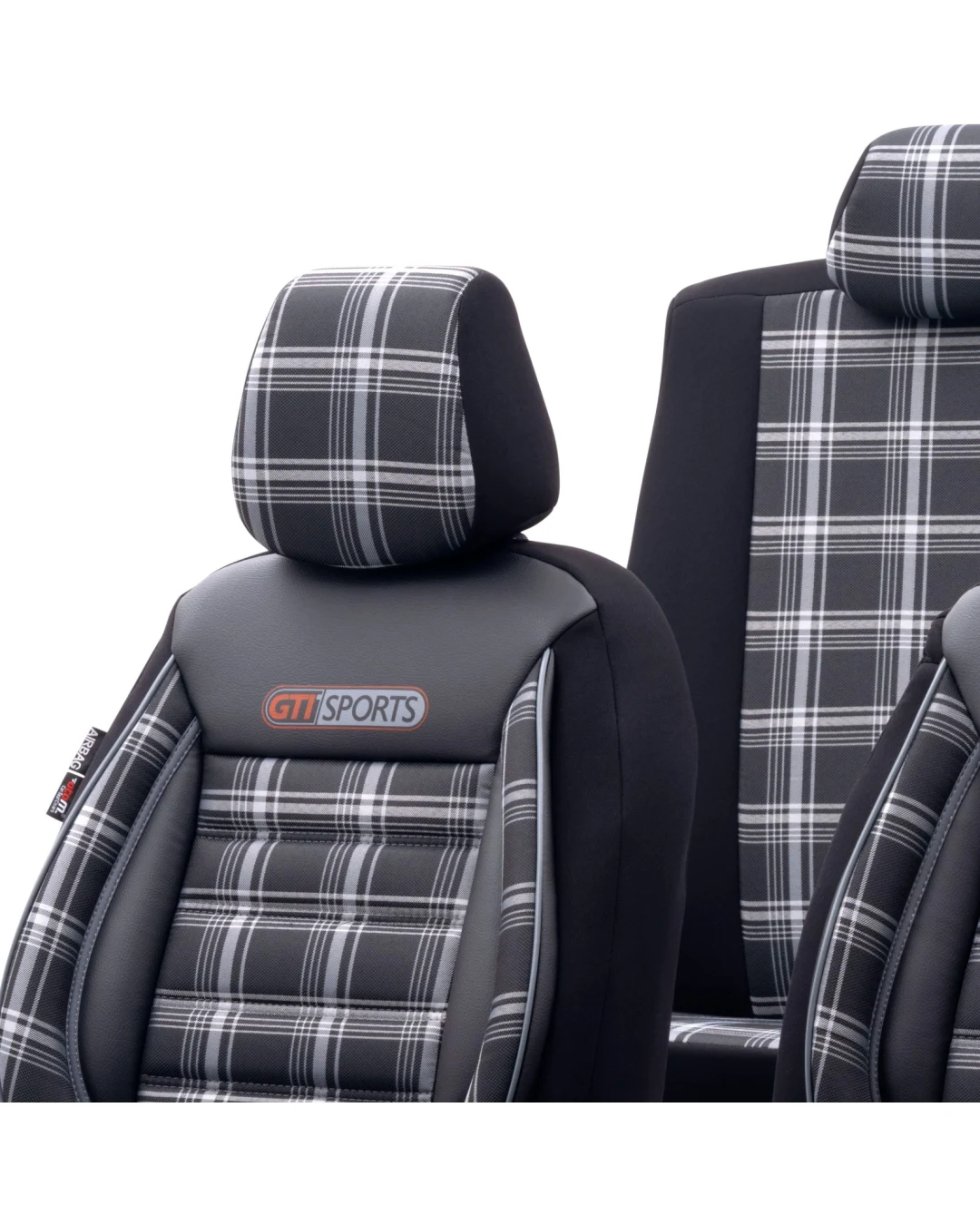 Комплект Луксозна Тапицерия OTOM текстил с еко кожа GTI SPORTS Design – Черна със сив шев, за Предни и Задни Седалки