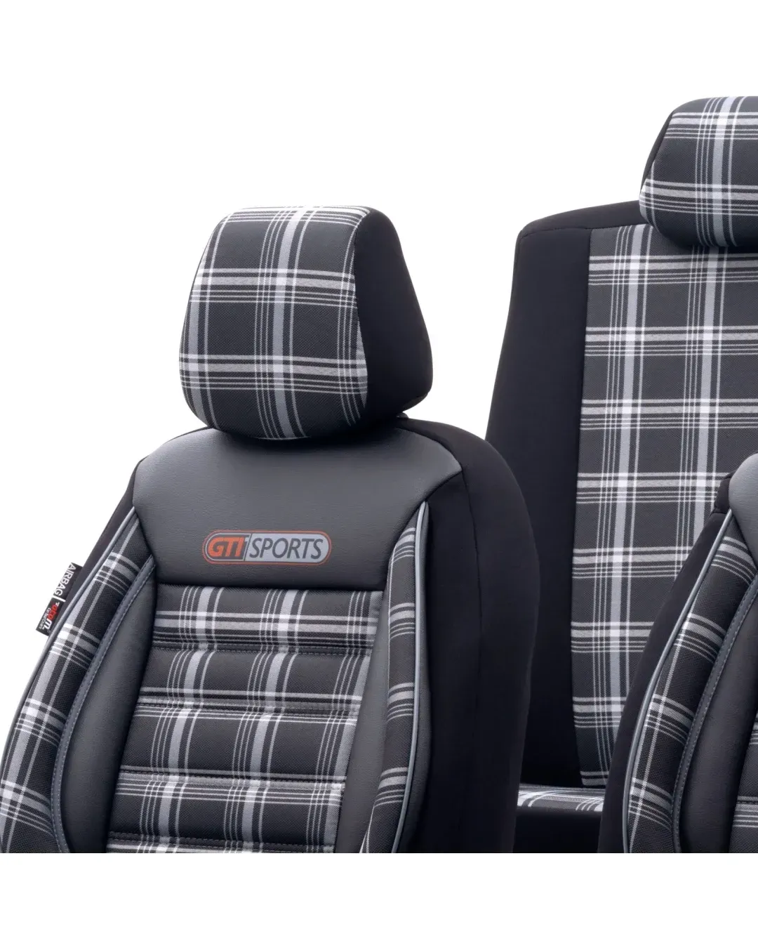 Комплект Луксозна Тапицерия OTOM текстил с еко кожа GTI SPORTS Design – Черна със сив шев, за Предни и Задни Седалки