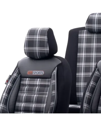 Комплект Луксозна Тапицерия OTOM текстил с еко кожа GTI SPORTS Design – Черна със сив шев, за Предни и Задни Седалки