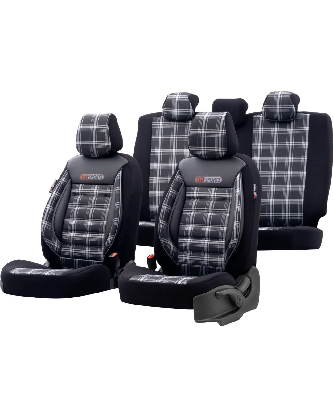 Комплект Луксозна Тапицерия OTOM текстил с еко кожа GTI SPORTS Design – Черна със сив шев, за Предни и Задни Седалки